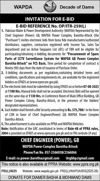 WAPDA Attock Tender Notice